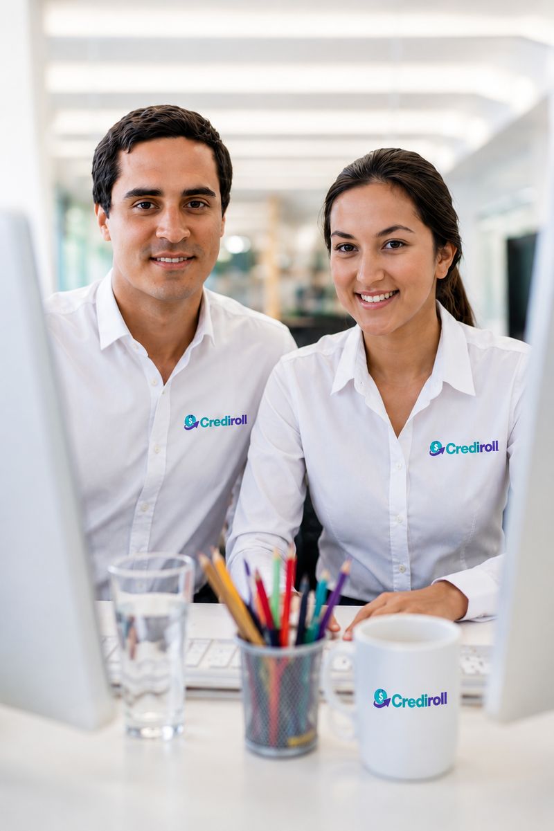 Two Crediroll team members collaborating at a desk