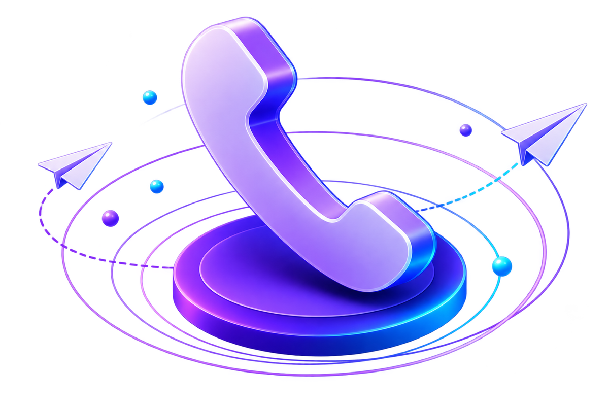 3D phone illustration with paper planes orbiting