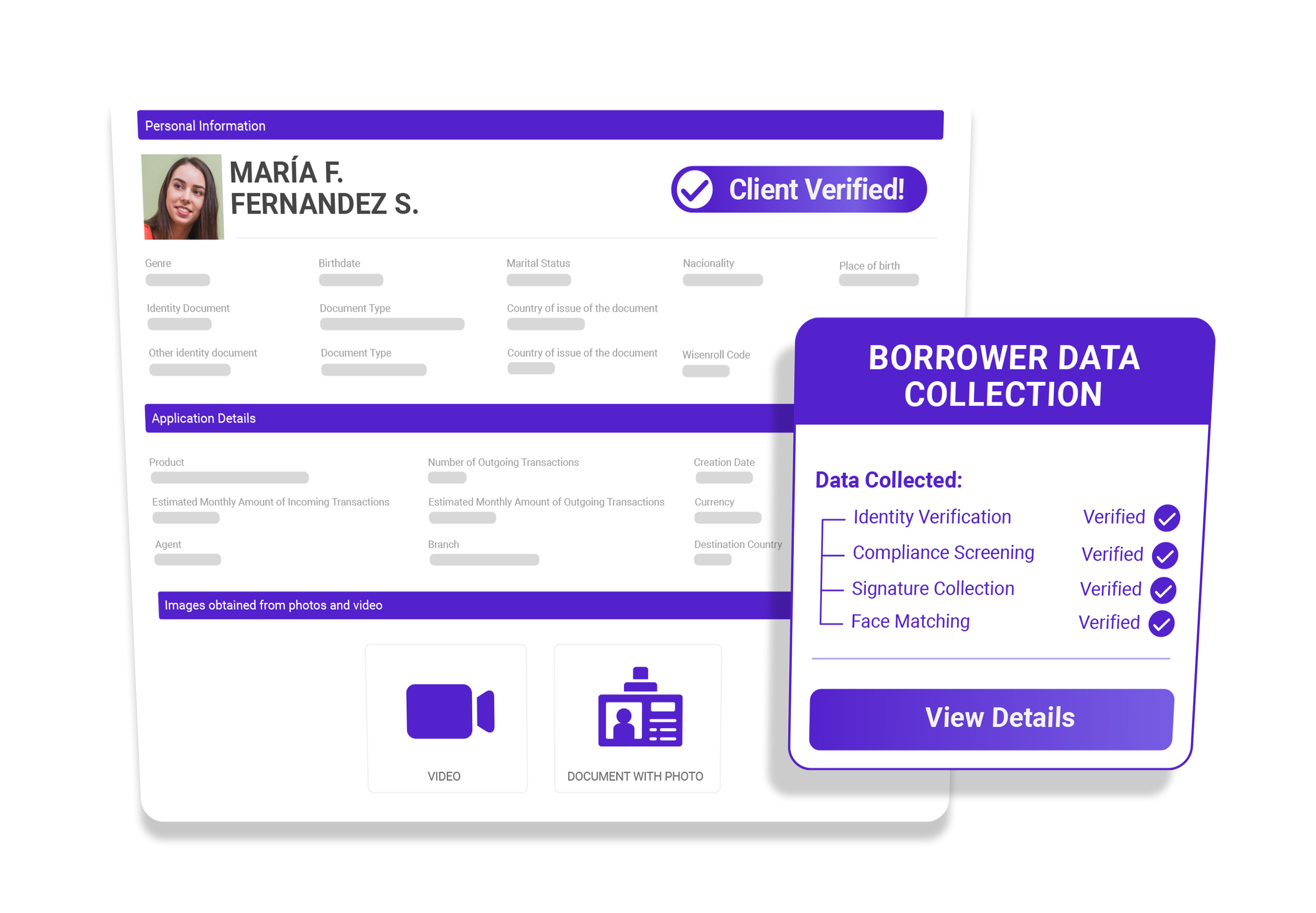 Verified borrower profile with borrower data collection, identity verification and face matching