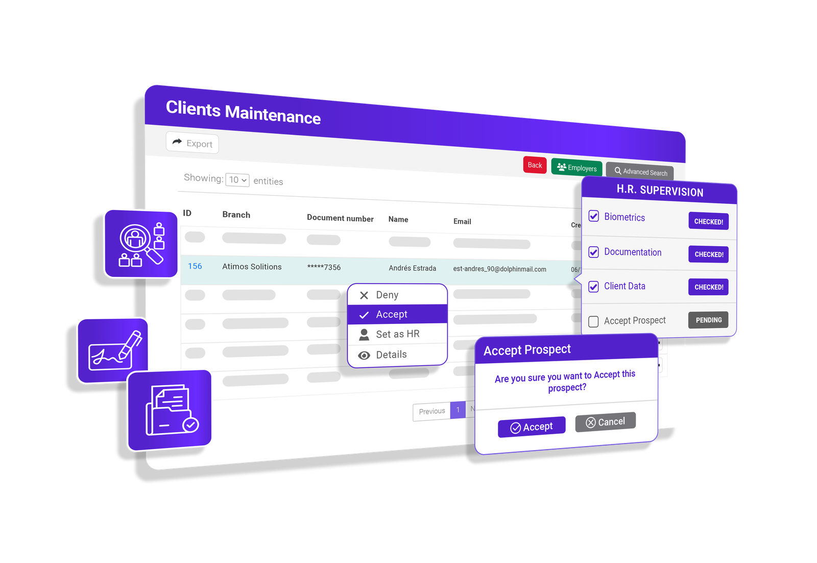 Clients maintenance with HR supervision panel