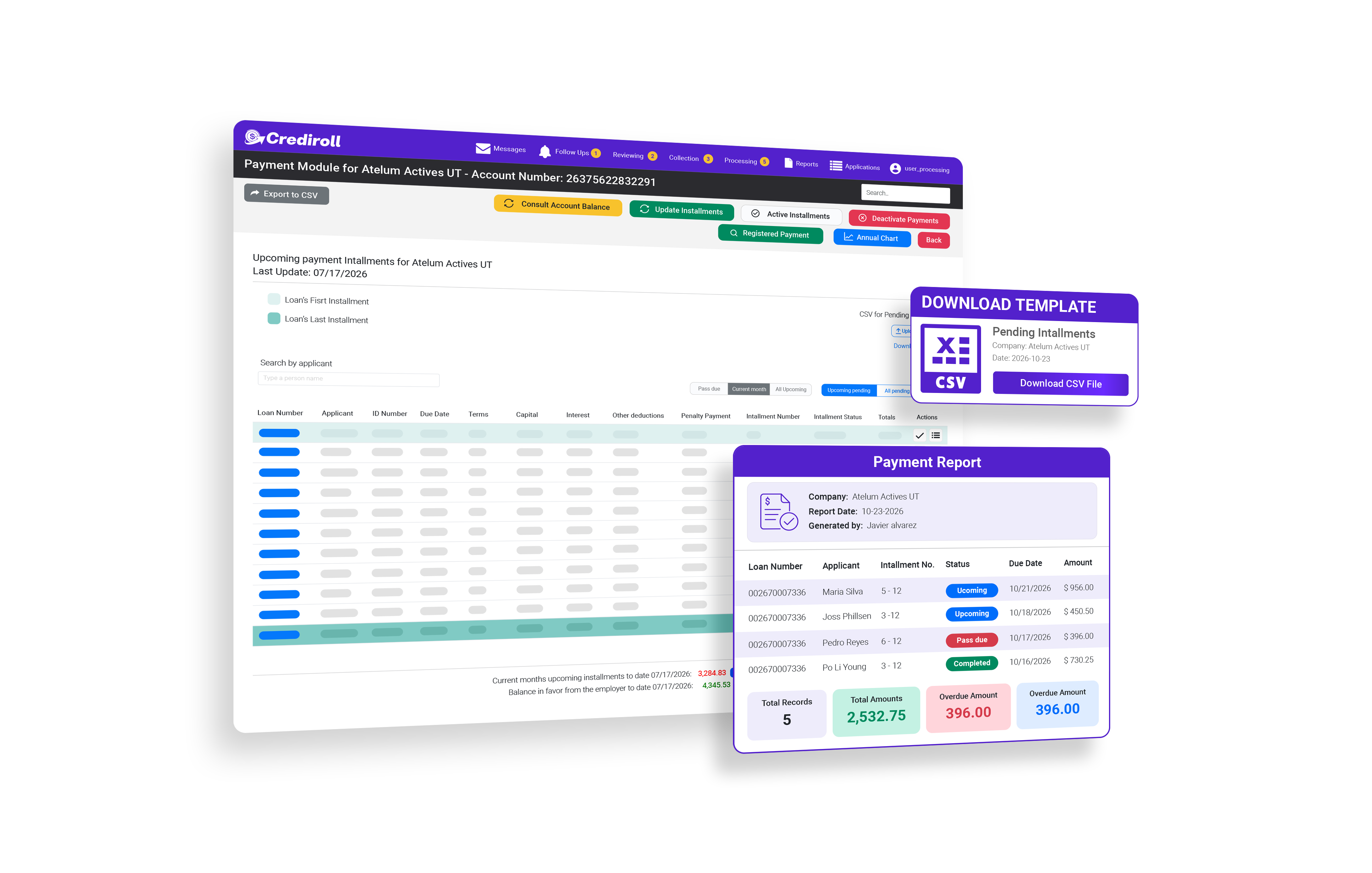 Exportación de informe de pagos con plantilla CSV en Crediroll