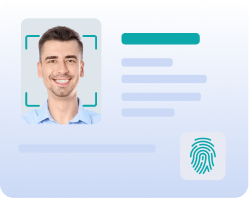 Verificación de identidad del cliente con foto, huella dactilar e insignia de verificación
