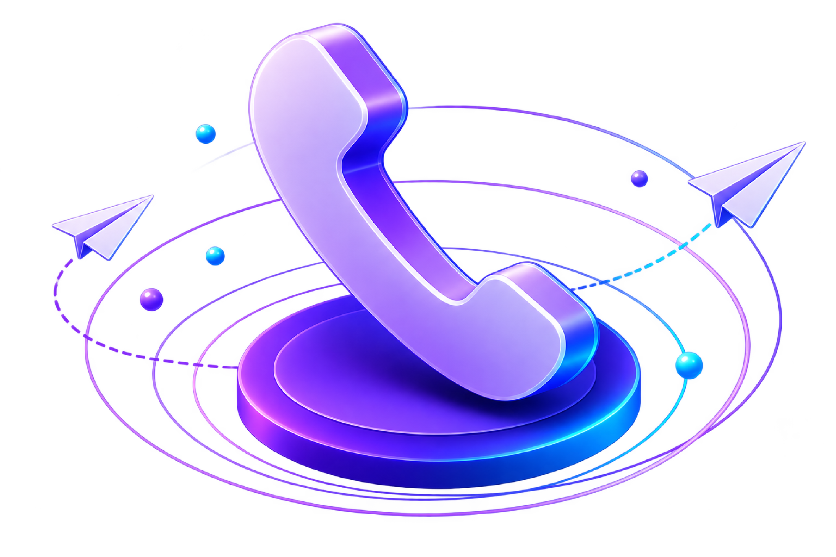 Ilustración 3D de un teléfono con aviones de papel orbitando