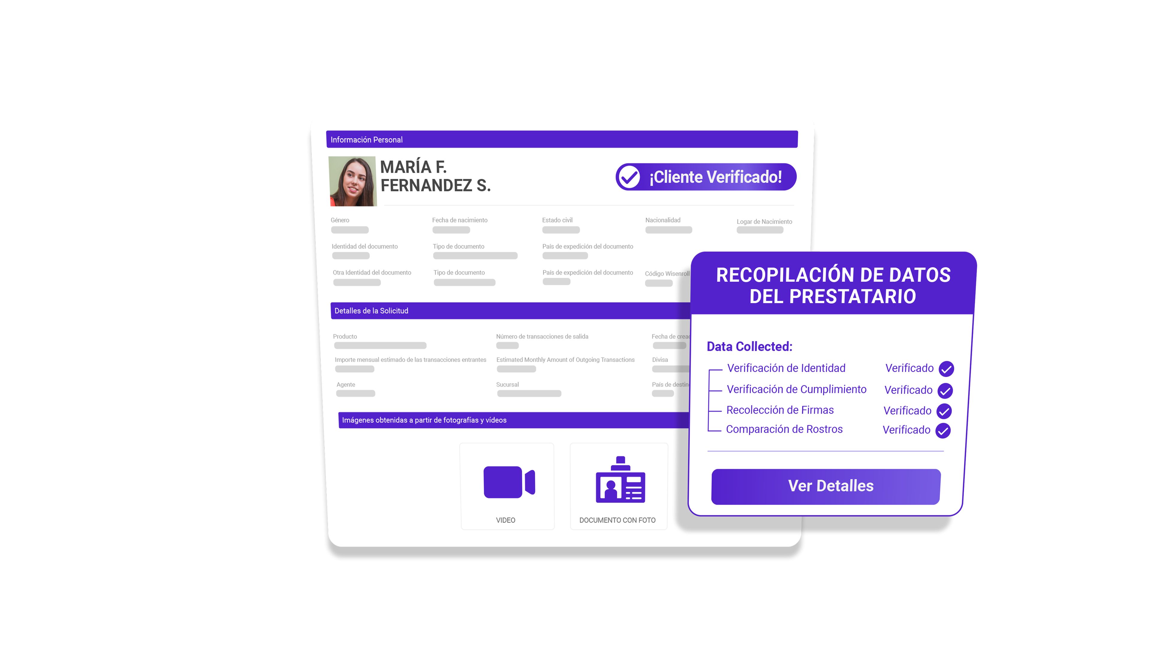 Perfil de prestatario verificado con recopilación de datos del prestatario, verificación de identidad y comparación de rostros